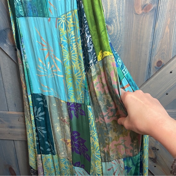 90s Hippie Blue Green Boho Maxi Sundress with Scoop Neck Size Small Rayon - Picture 4 of 9